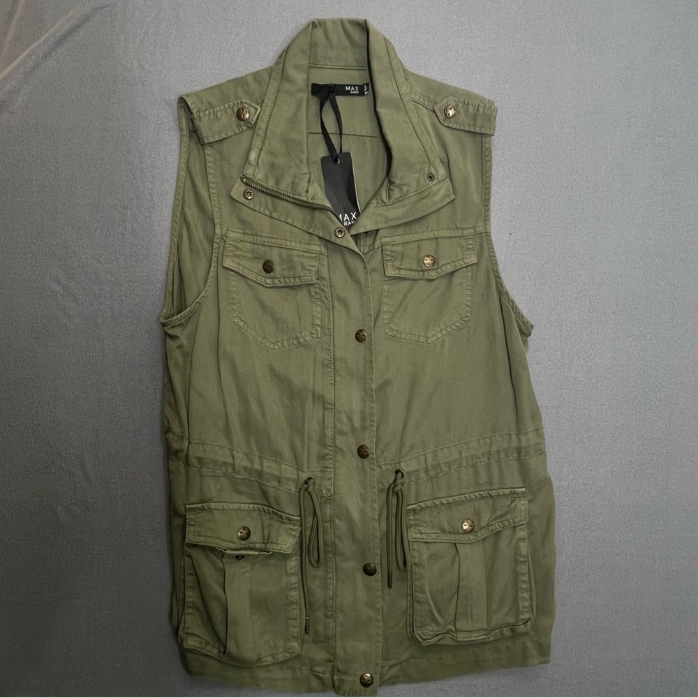 Max Jeans Olive Green Tencel Utility Vest Gorpcore Medium NWT
